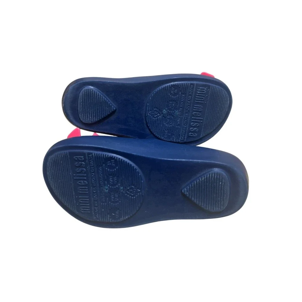 Mini Melissa Toddler Navy Blue Mary Jane Jelly Shoes with Pink Bow Size 7 Play
